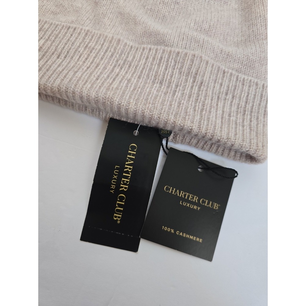 Charter Club Luxury 100% Cashmere Cuffed Beanie CC Pearl Taupe Heather Hat NWT - Picture 2 of 7